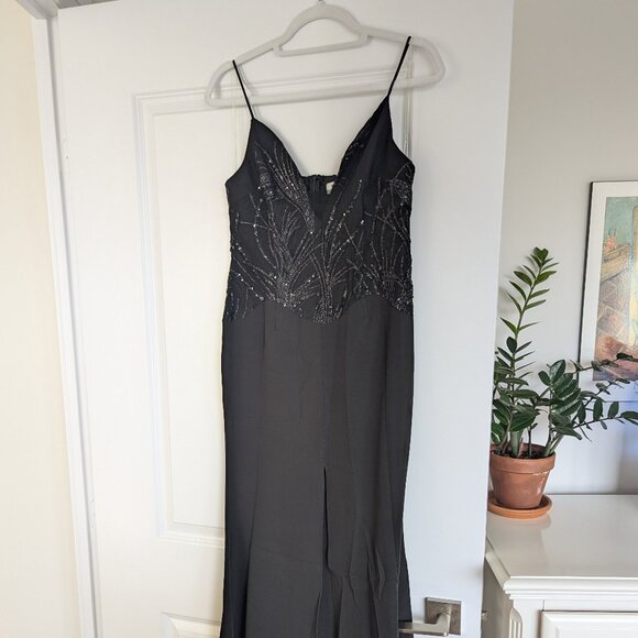 Showpo Glitter Bodice Black Plunge Maxi Dress - Picture 1 of 5